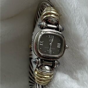 David Yurman Thoroughbred 14k gold and silver cable watch.